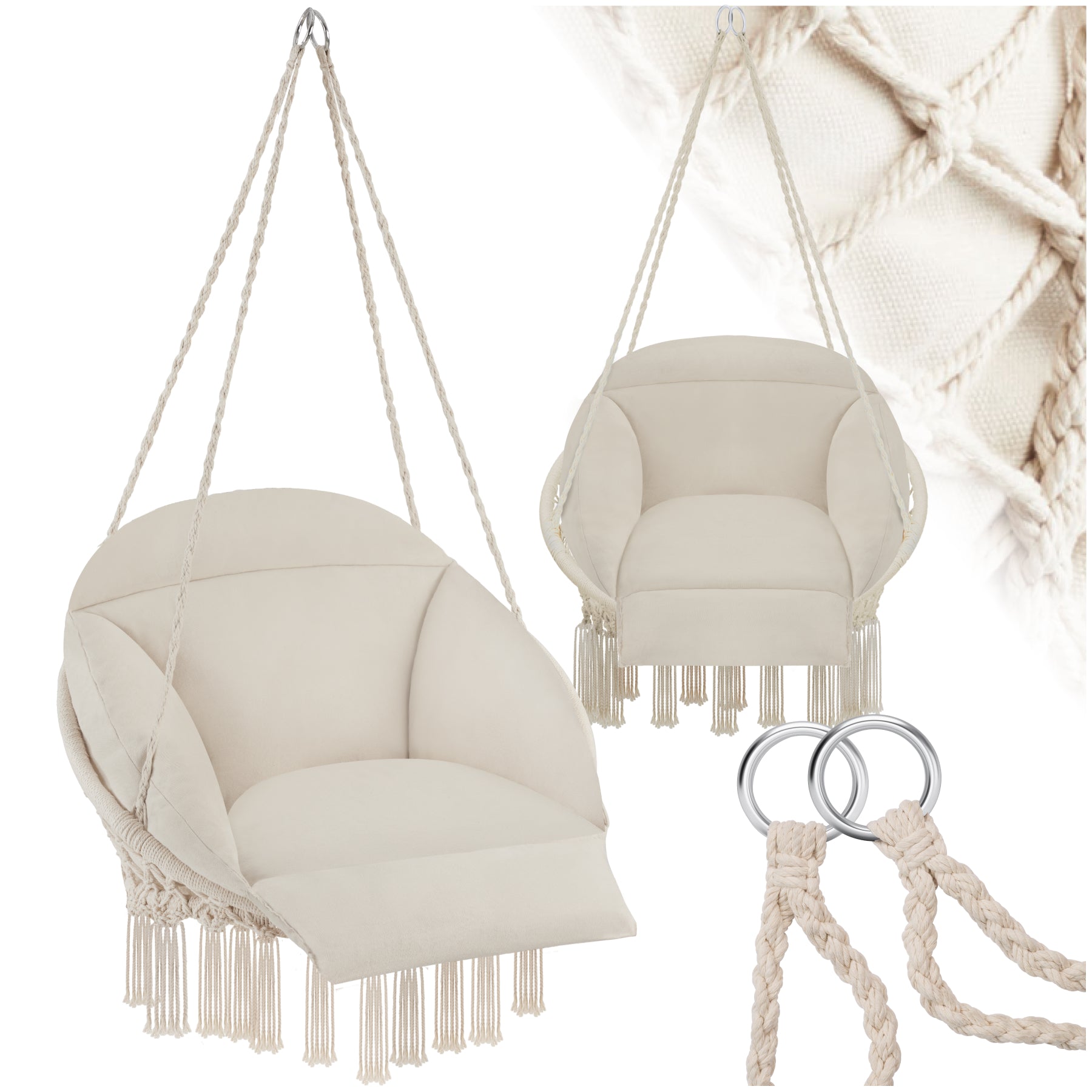 Swing Chair Samira - thick seat cushion, stable ropes for hanging indoor or outdoor