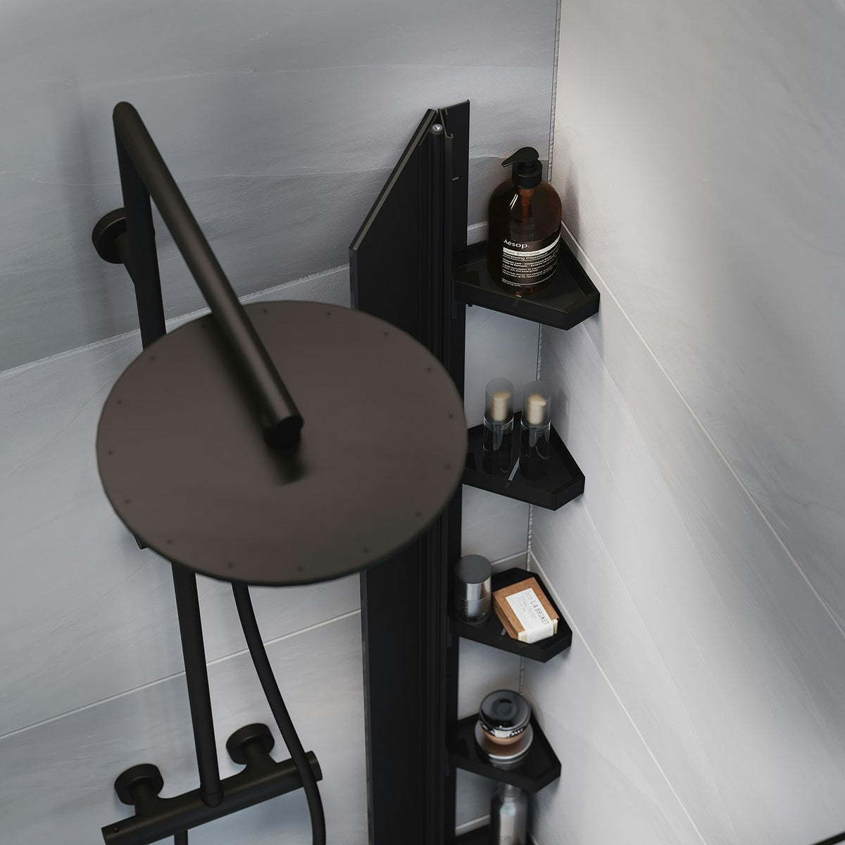 Macro Design Hide Corner Shower Shelf, Black
