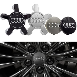 Audi Wheel Center Caps Hub Emblem - 4-Pack - Silver 60 mm