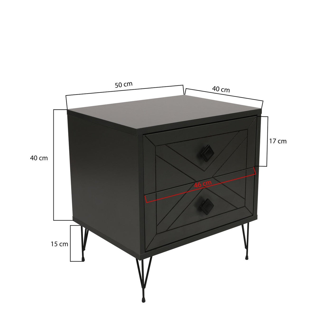 Kalune Design Luna Bedside Table, Black