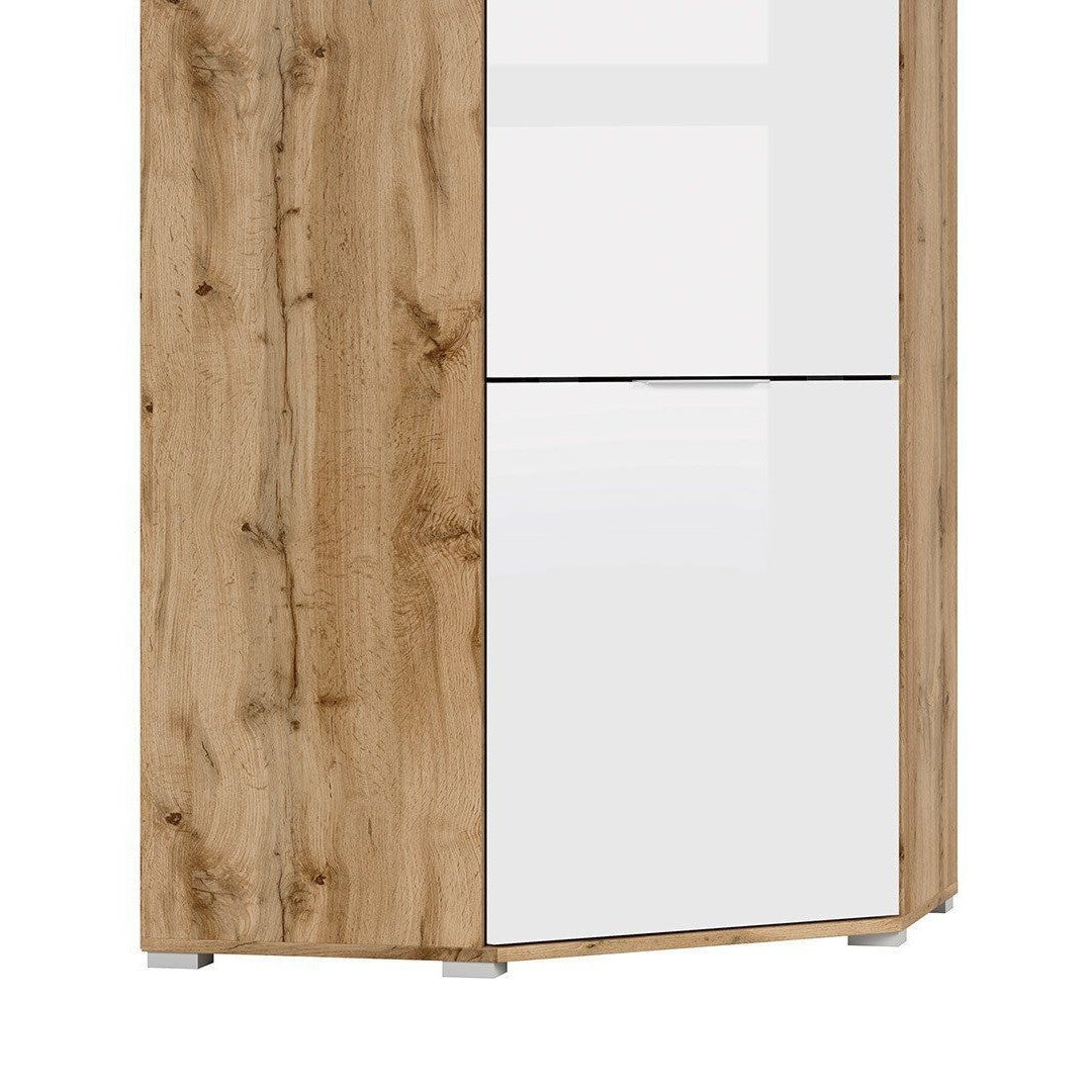 Black Red White Corner Wardrobe, Oak, White