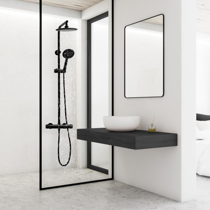 Viking Choice Shower Set, Black, 20 cm Rain Shower with Thermostatic Mixer