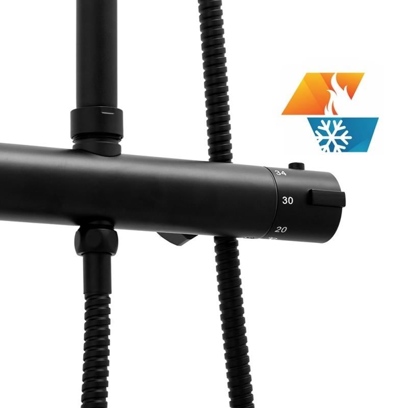 Viking Choice Shower Set, Black, 20 cm Rain Shower with Thermostatic Mixer
