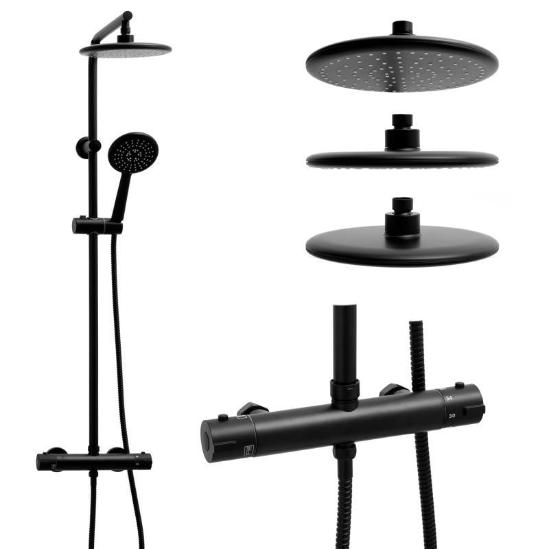 Viking Choice Shower Set, Black, 20 cm Rain Shower with Thermostatic Mixer