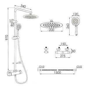 Viking Choice Shower Set, Black, 20 cm Rain Shower with Thermostatic Mixer