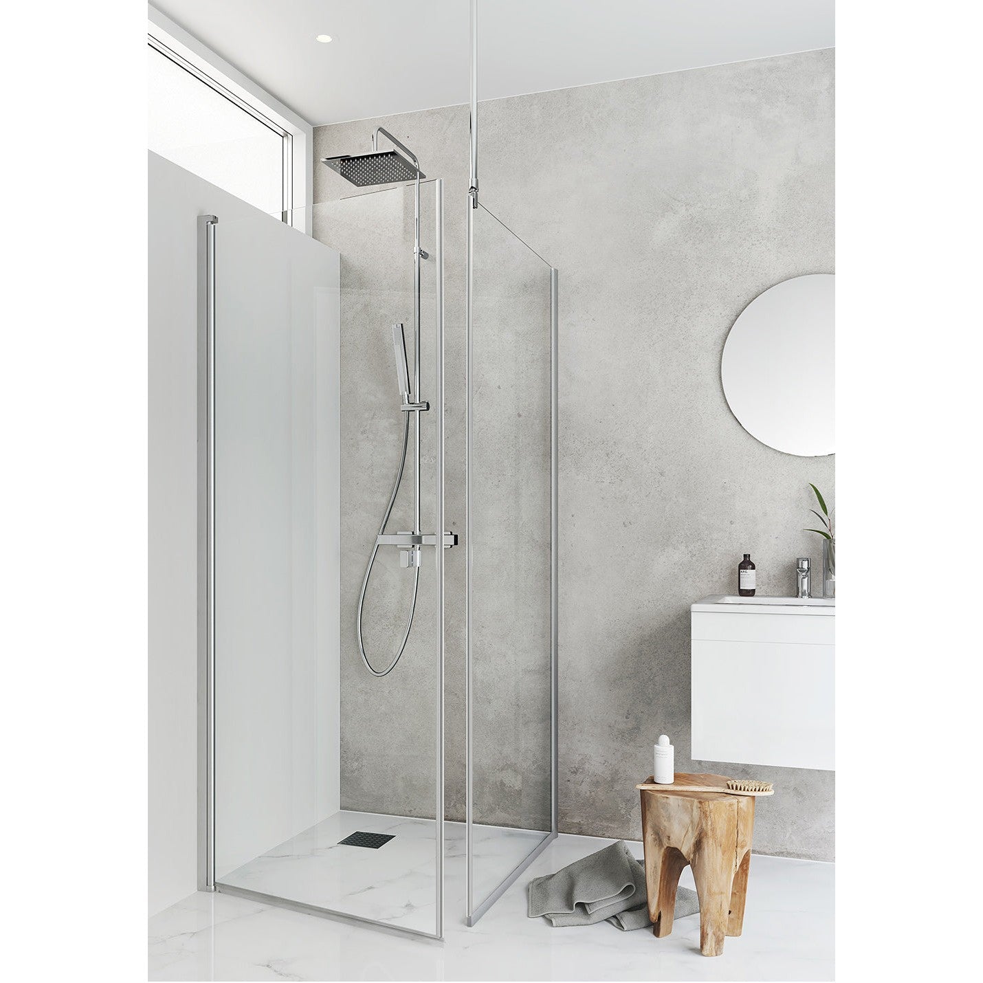 Igloo Pro Straight Shower Corner with Fixed Clear Glass Wall 100x90 Aluminum