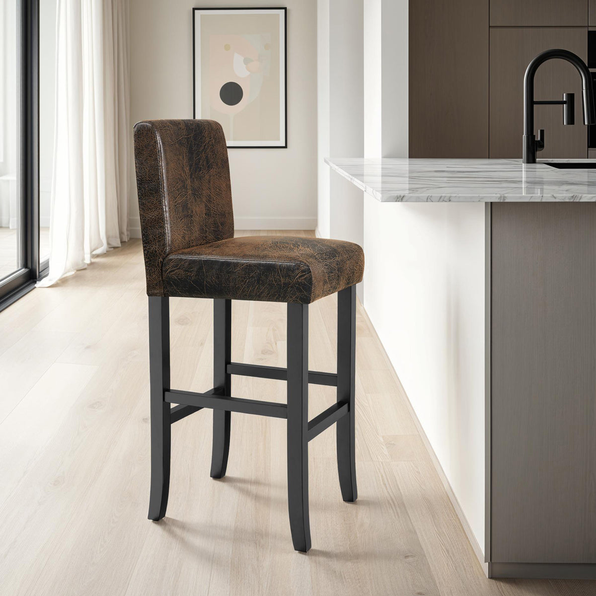 Bar Stools with a padded backrest and faux leather cover