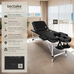 Massage Table - 3-zone bed with aluminium frame, 5cm pad, folding, adjustable