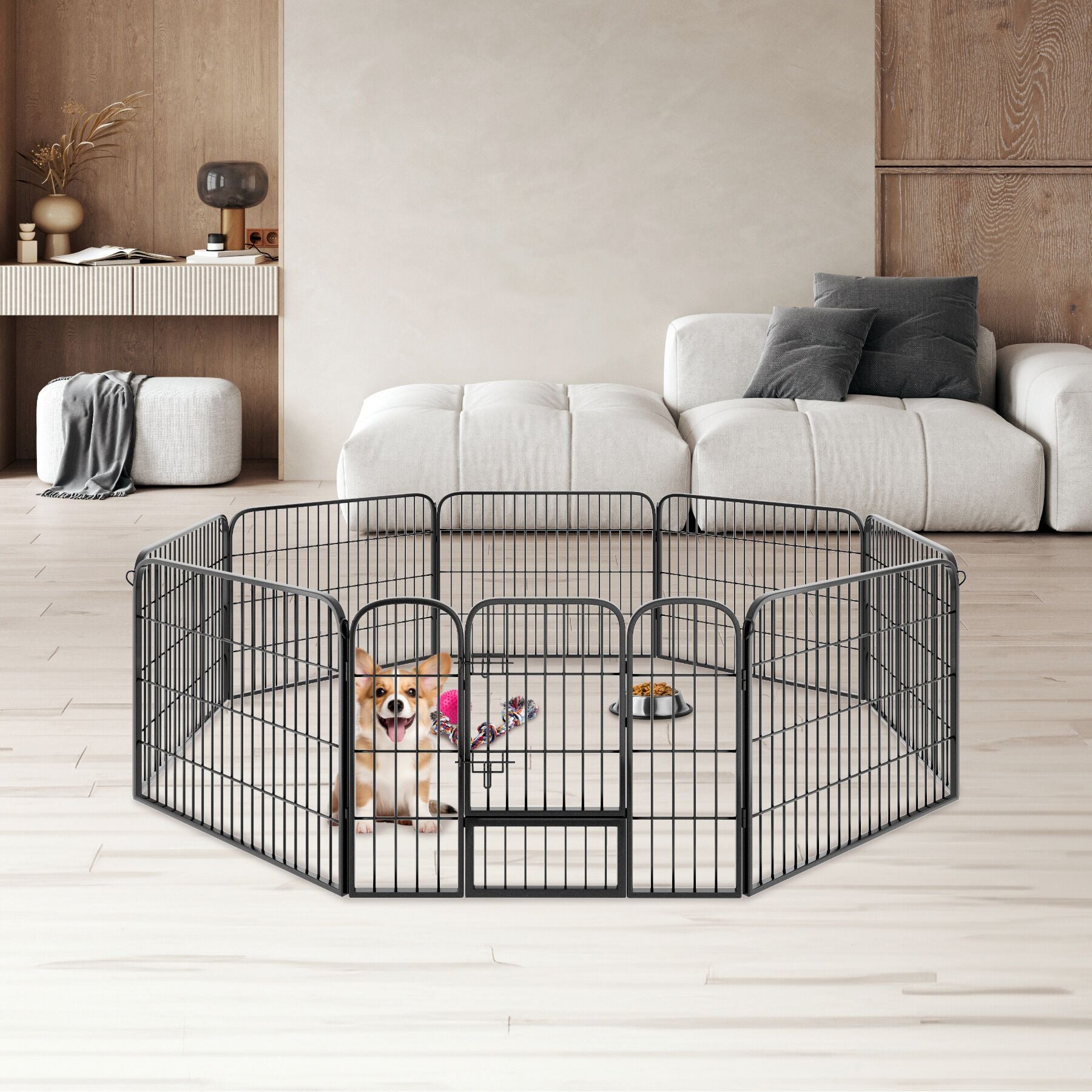 Dog Pen - 8 sections, foldable, door with double locking, ground anchoring possible