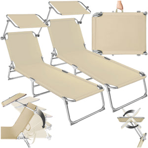 Sun Lounger Set of 2 - foldable, adjustable sunshade and 4-step backrest