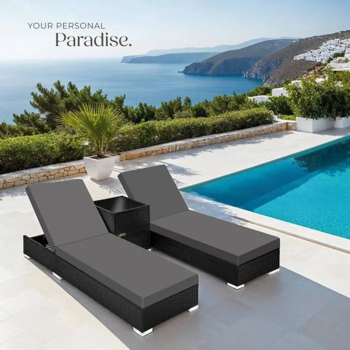 Tectake 2-pack of aluminum and rattan sun loungers, Nautica black