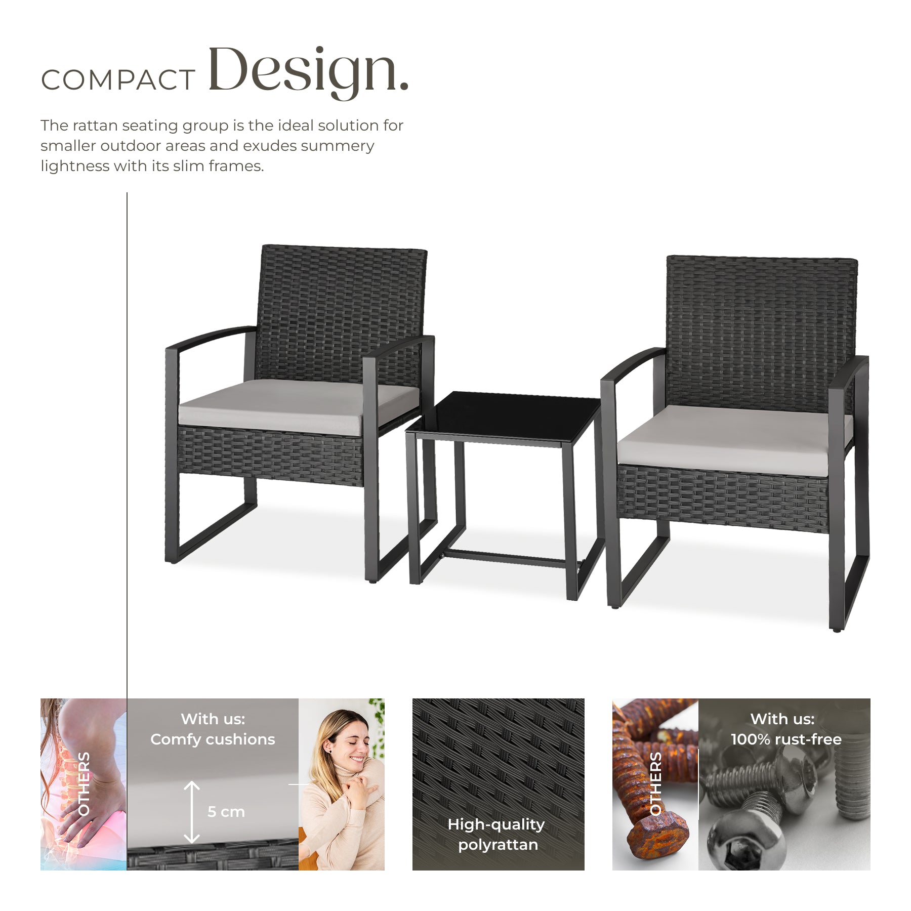 Garden Table & Chairs Granada - 2 armchairs, coffee table, bistro set