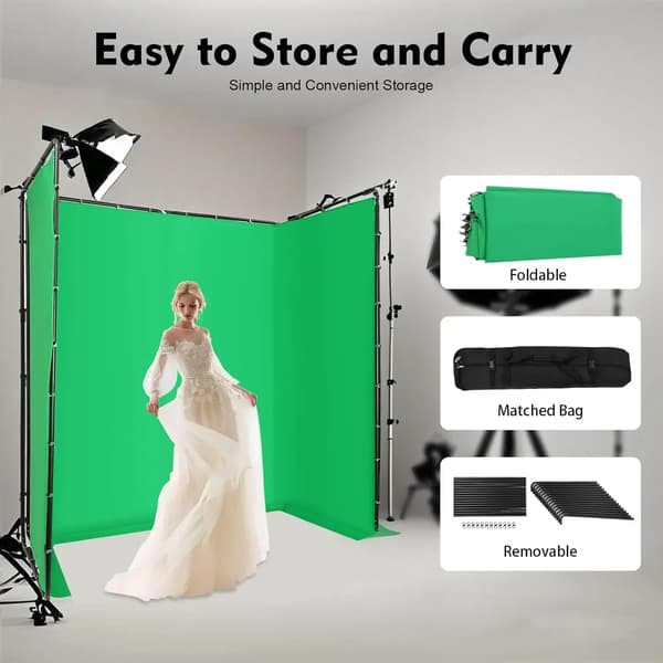 Green Screen Backdrop with Stand - 4 x 2.4 m Chroma Key Polyester Background System