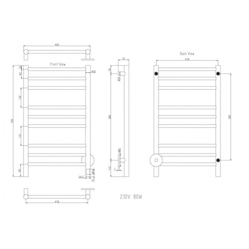 Towel Dryer Strand Stainless Haga HA-750E 450x750 mm