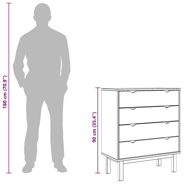 OTTA Drawer Cabinet 76.5x39.5x90cm, Solid Pine