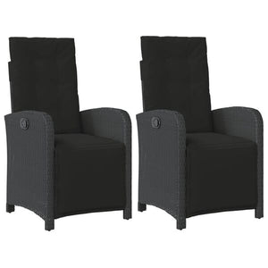 vidaXL Reclining Patio Chairs 2 pcs with Footrest Black Poly Rattan