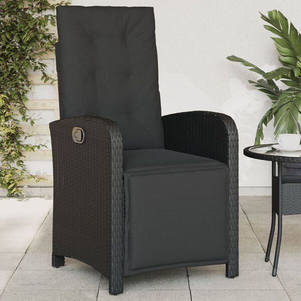 vidaXL Reclining Patio Chairs 2 pcs with Footrest Black Poly Rattan