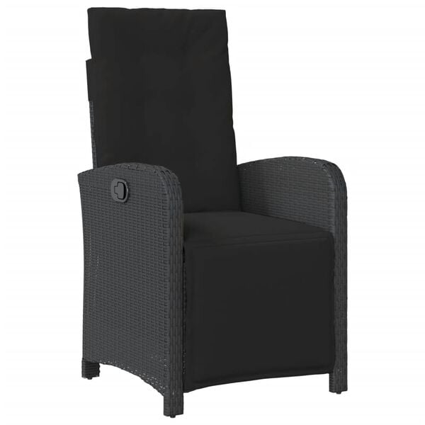 vidaXL Reclining Patio Chairs 2 pcs with Footrest Black Poly Rattan