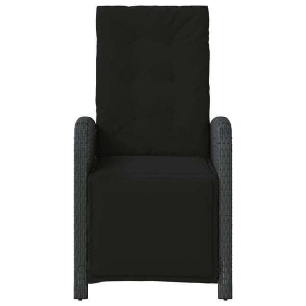vidaXL Reclining Patio Chairs 2 pcs with Footrest Black Poly Rattan