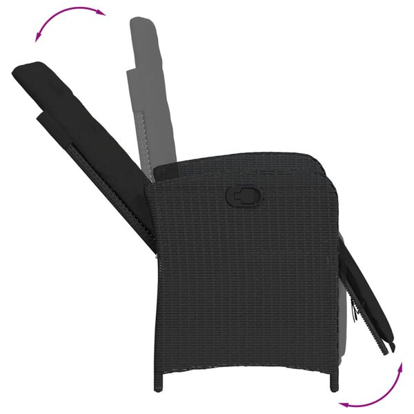 vidaXL Reclining Patio Chairs 2 pcs with Footrest Black Poly Rattan