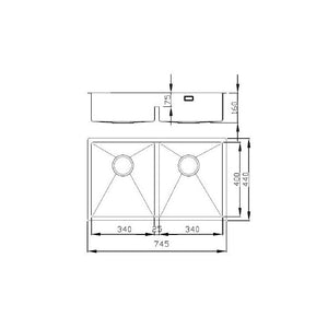 Nordic Tech Radius 80 K B X Kitchen Sink, 745x510 mm, Stainless Steel