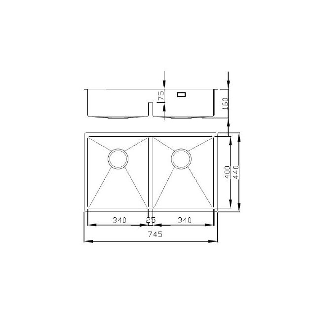 Nordic Tech Radius 80 K B X Kitchen Sink, 745x510 mm, Stainless Steel