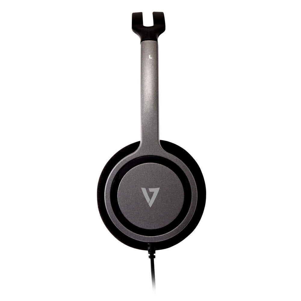 V7 HA310 Lightweight Wired Stereo Headset, Black/Silver