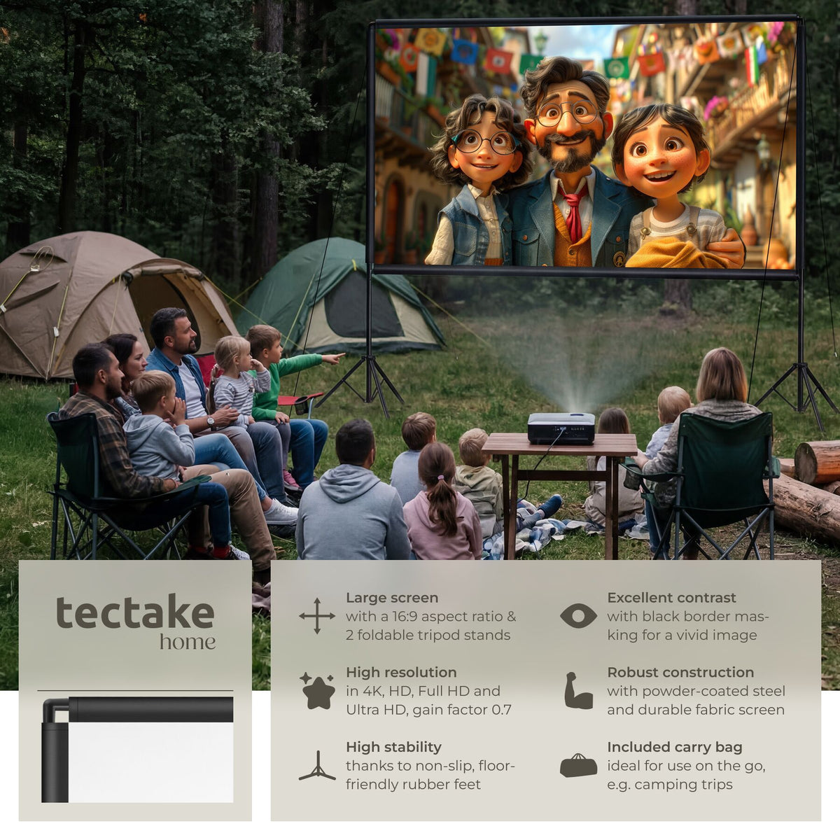 tectake Foldable Cinema Projector Screen 16:9, 265 x 150 cm