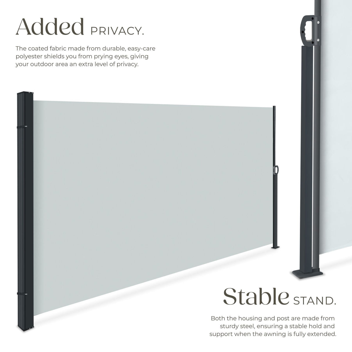 Extendable Side Awning with Roll-up Mechanism, Opaque 300 x 160cm, Grey