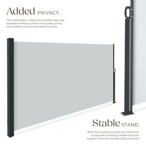Extendable Side Awning with Roll-up Mechanism, Opaque 300 x 160cm, Grey