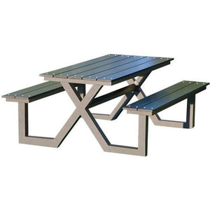 HORTUS Children's X-model Picnic Table and Bench Combination, Black Nonwood with Anthracite Frame