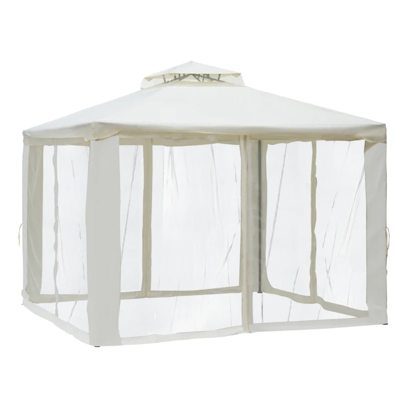 Outsunny 2 Tier Garden Gazebo with Curtains 3000x3000mm, White