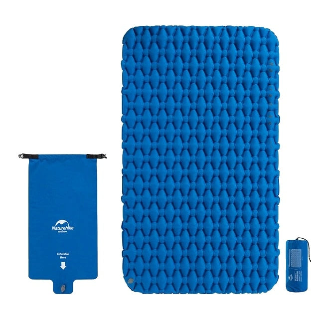 Naturehike Camping Couple Inflatable Mattress with Air Pillow and Carry Bag, Nylon, Waterproof, Blue, 120x200x6.5cm