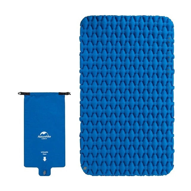 Naturehike Camping Couple Inflatable Mattress with Air Pillow and Carry Bag, Nylon, Waterproof, Blue, 120x200x6.5cm