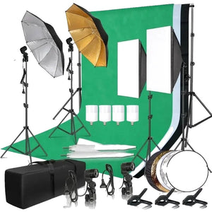 Professional Photo Kit, Luminous Umbrellas, Background Support, 3 Softboxes 50cm x 70cm, 4 Stands 2M, Multicolor