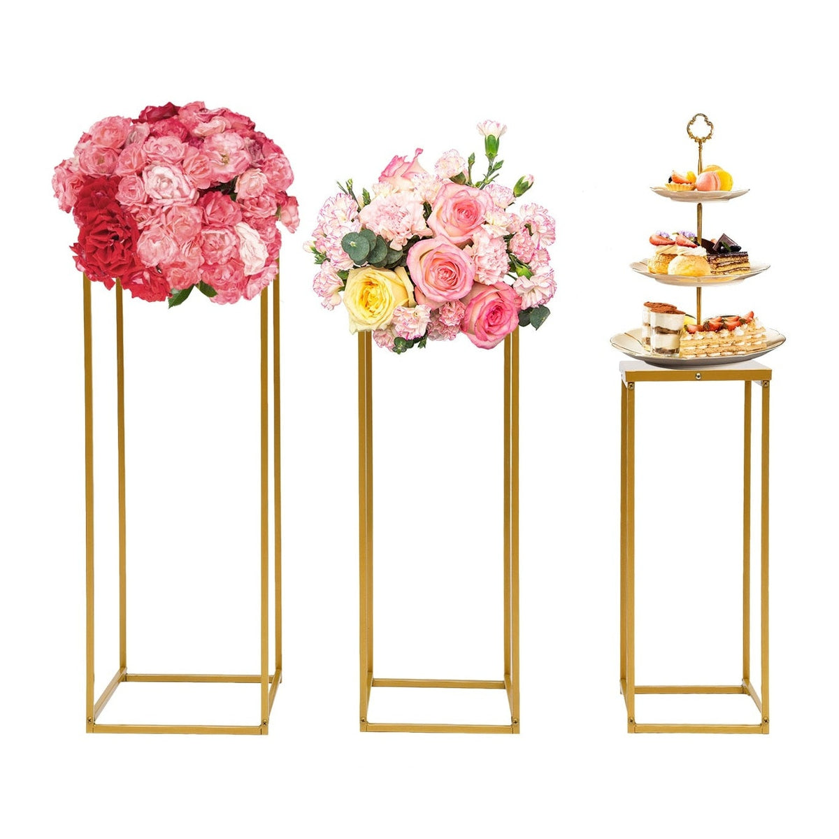 Set of 3 Metal Square Flower Stands, Plant Stand, Gold