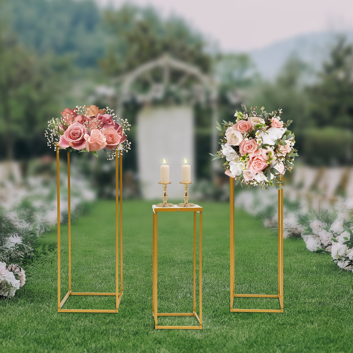 Set of 3 Metal Square Flower Stands, Plant Stand, Gold