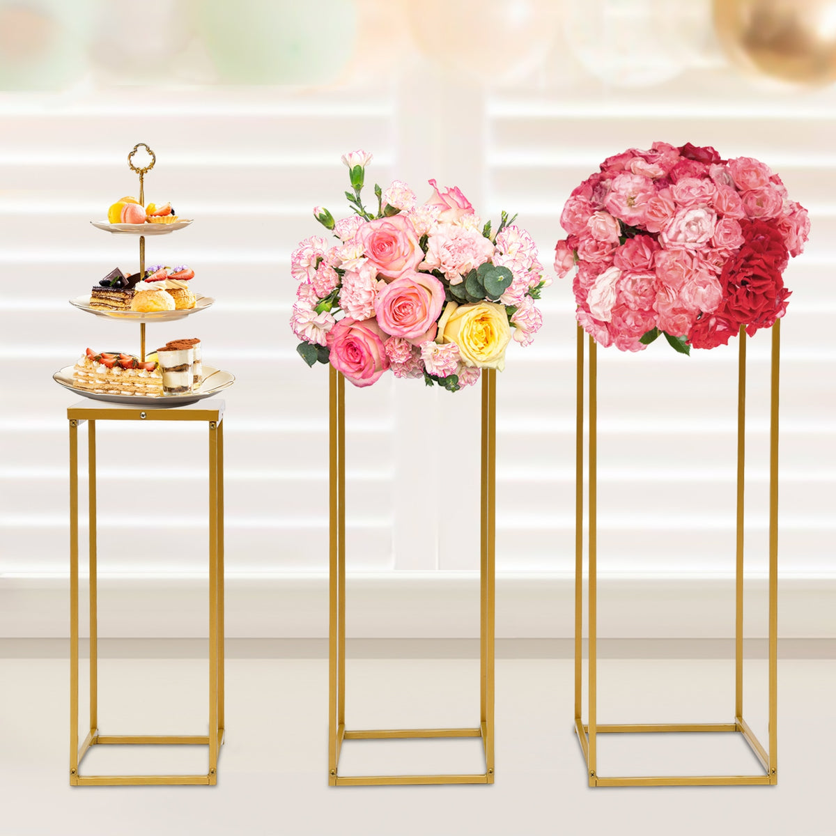 Set of 3 Metal Square Flower Stands, Plant Stand, Gold