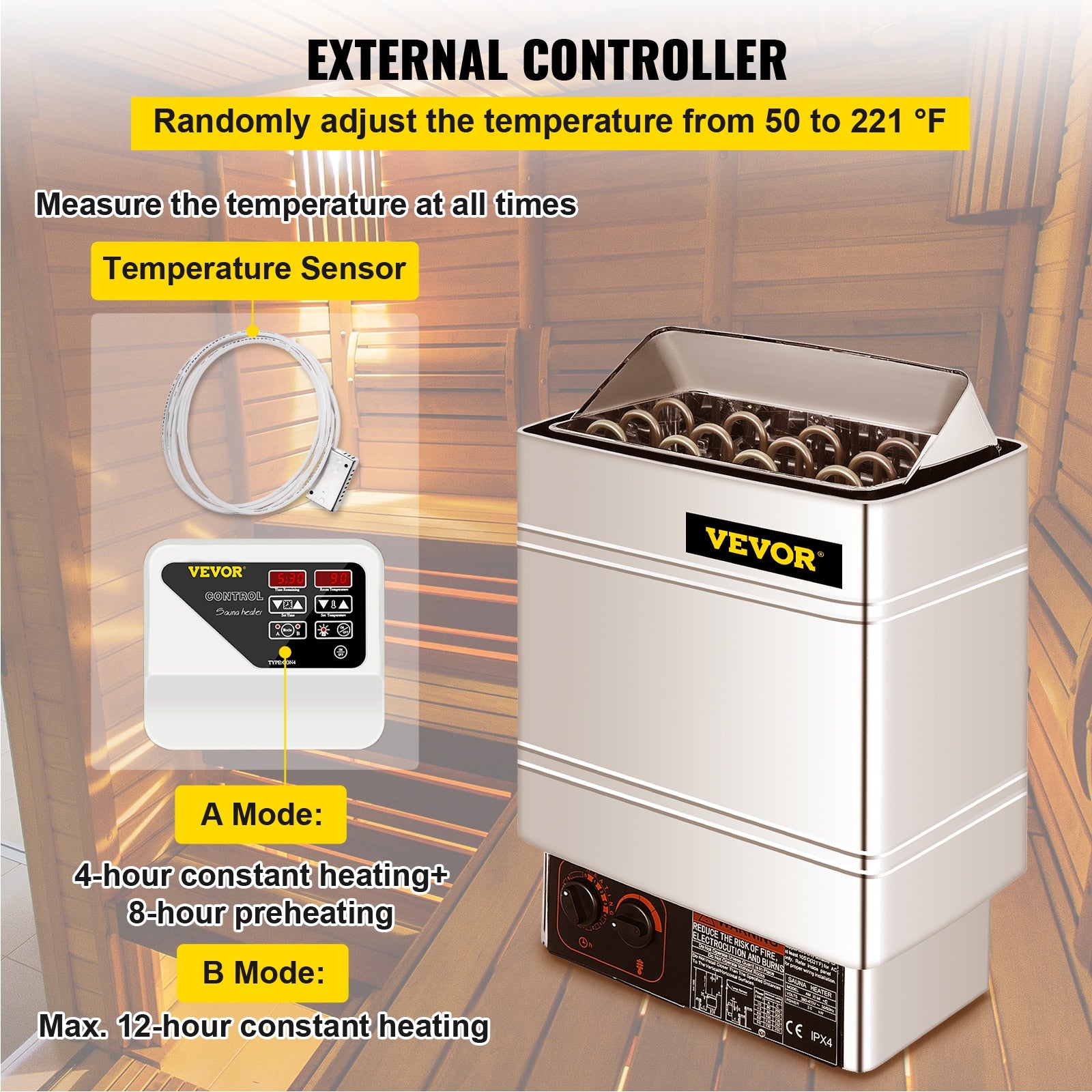 Sauna Heating System Controller, White/Black