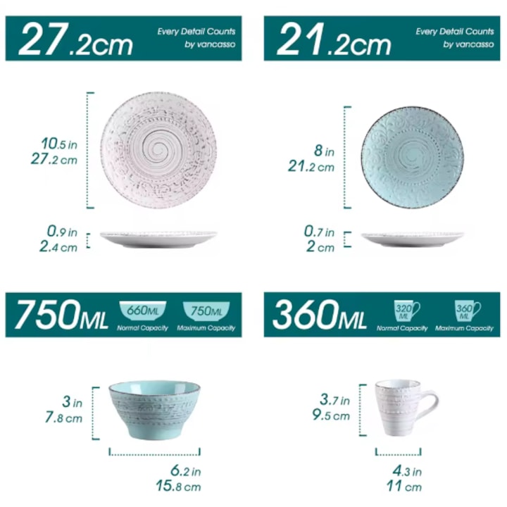 32-piece Dinnerware Set, Durable Ceramic Plates and Bowls for 8 People, Microwave and Oven Safe