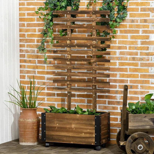 Outsunny Raised Garden Bed, Charred Solid Wood, 65 x 31 x 147 cm