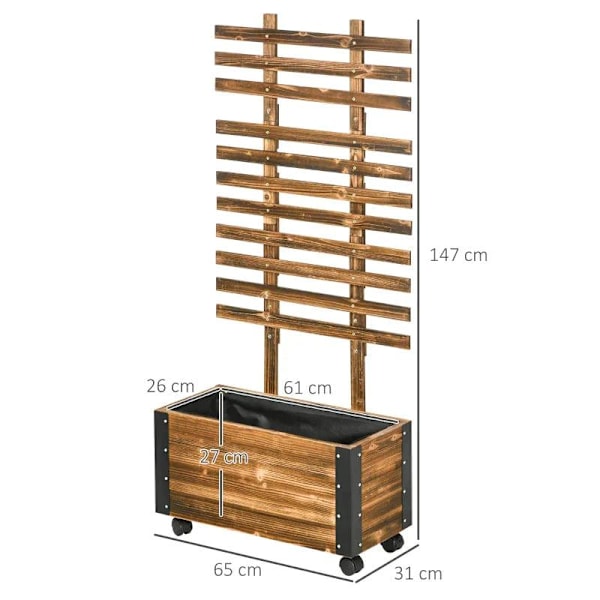 Outsunny Raised Garden Bed, Charred Solid Wood, 65 x 31 x 147 cm