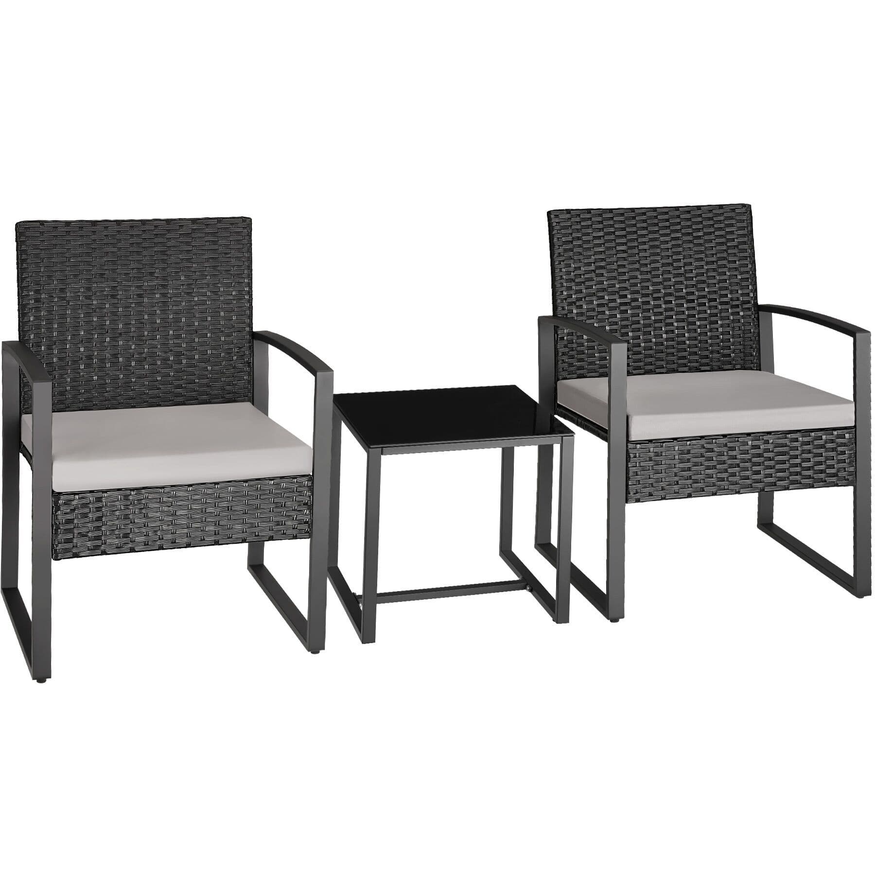 Rattan Seating Group tectake Granada with Height-Adjustable Plastic Feet for 2 Persons Light Grey/Black
