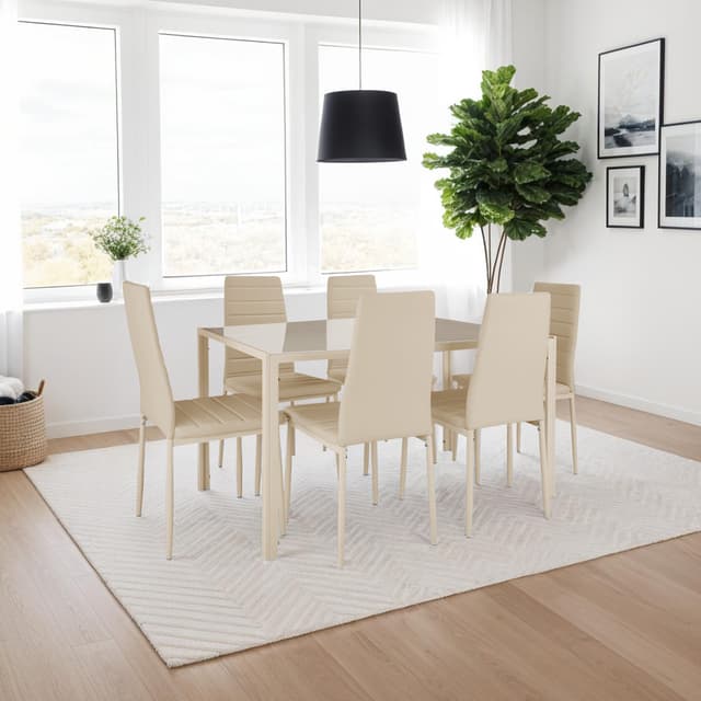 Tectake Thomas Set of 6 Dining Chairs, Light Beige