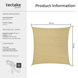 Tectake Shade Sail 5.4 x 5.4m, Beige