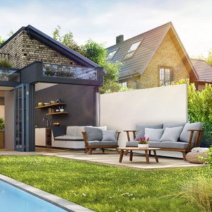Tectake Garden Privacy Screen with Retractable Side Awning and Aluminium Casing