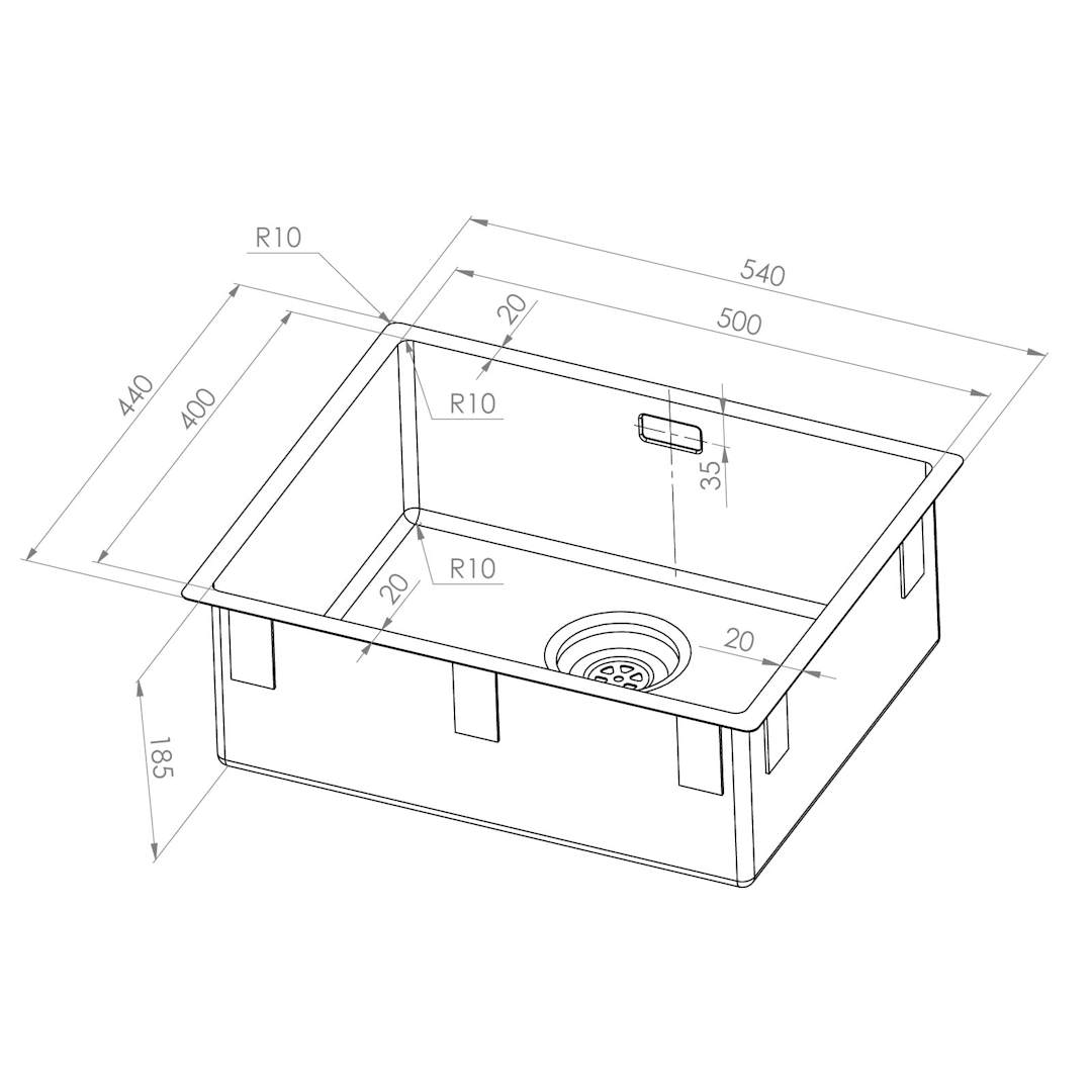 Strand Stainless SOLID Single Bowl Kitchen Sink with Clips 540x440mm