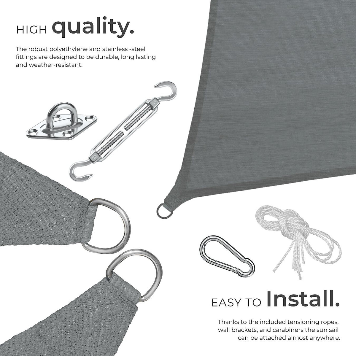 Sun Sail Sonny, UV Protected, Water-Resistant and Anti-Tear 3x4m, Grey