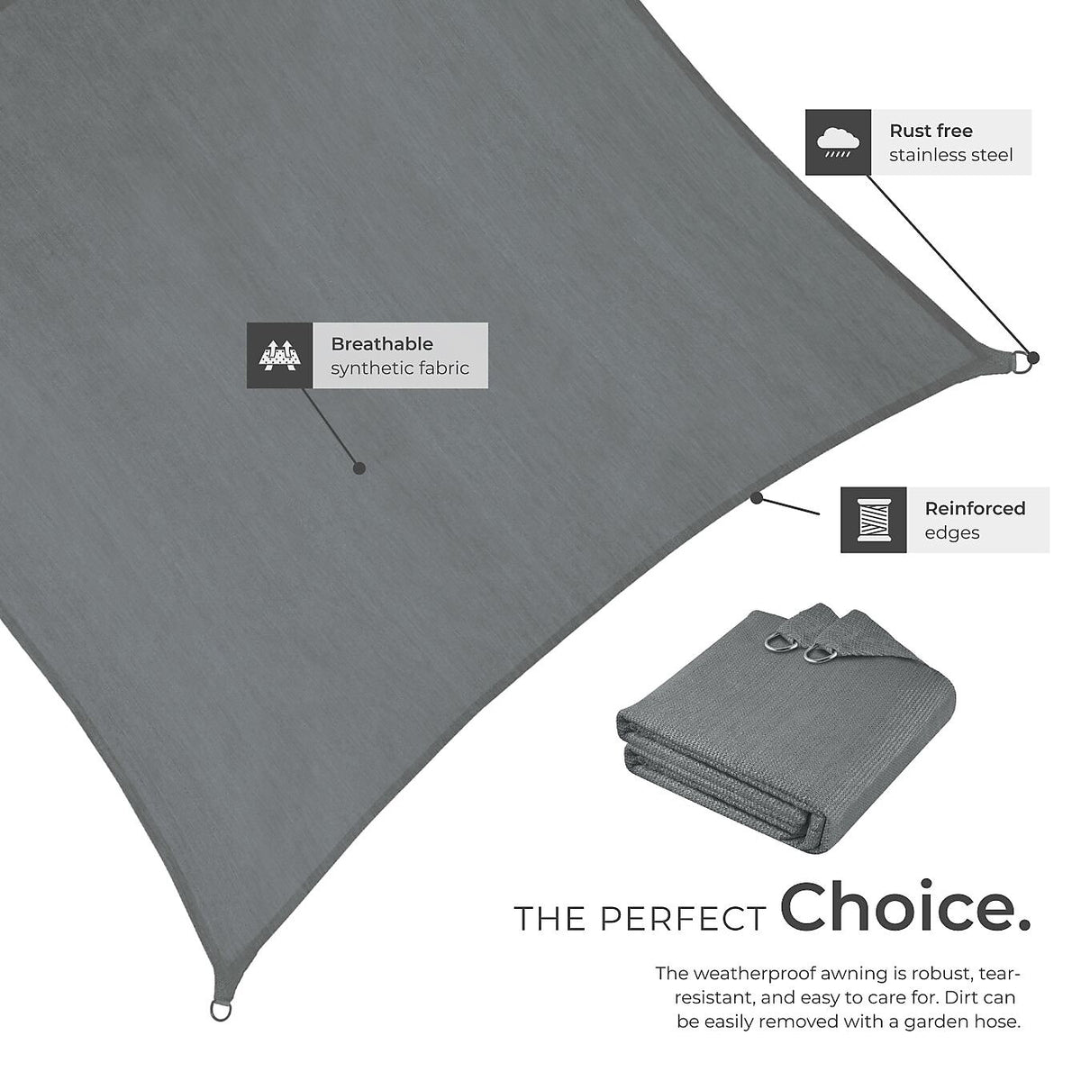 Sun Sail Sonny, UV Protected, Water-Resistant and Anti-Tear 3x4m, Grey