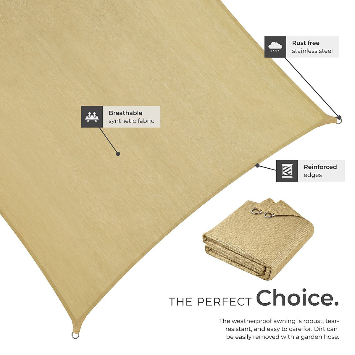 Tectake Sunny Sun Shade Sail 5 x 7 m, Beige